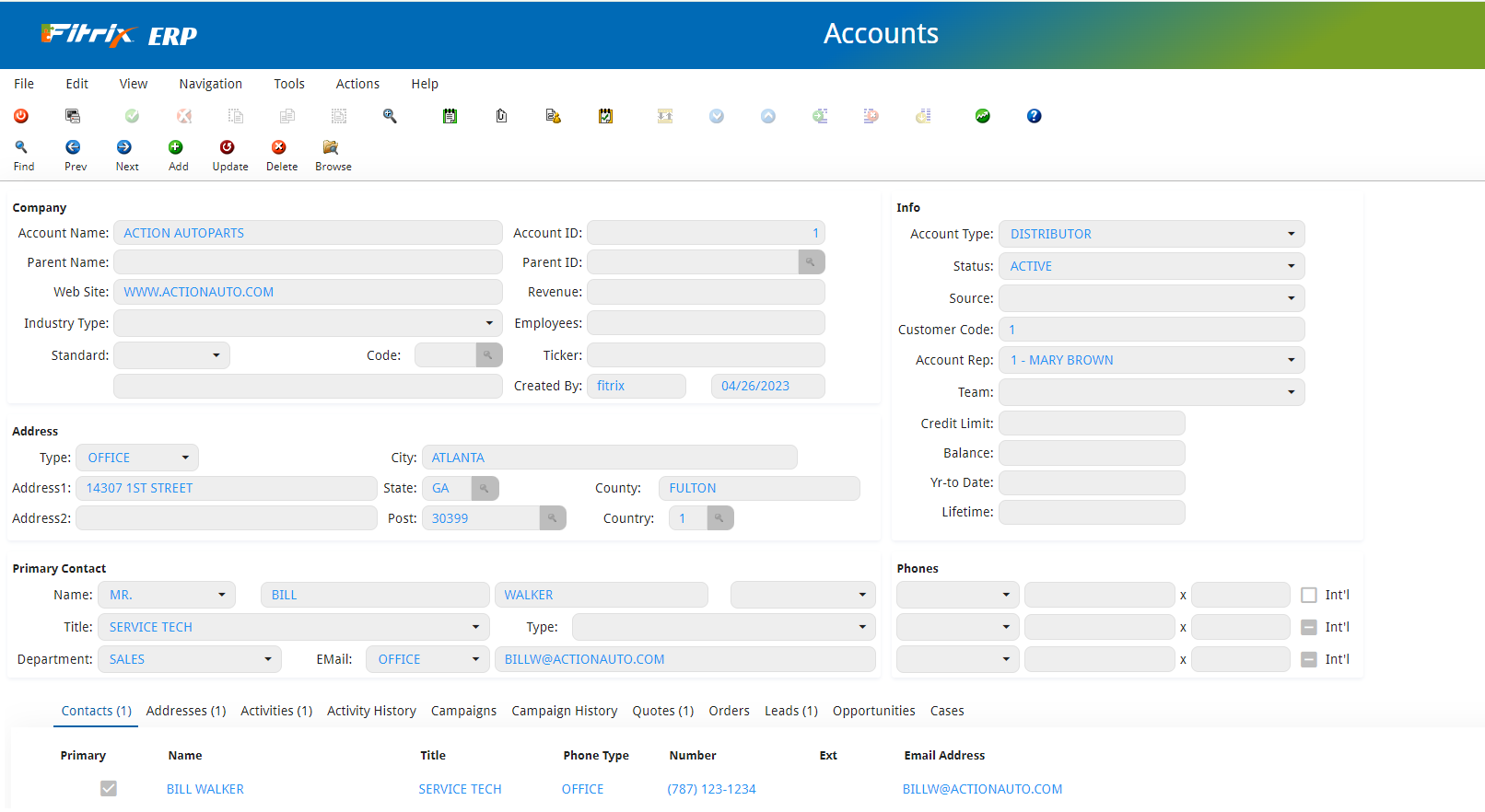 screenshot of Fitrix ERP